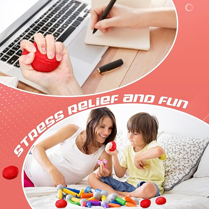 Jenaai 30 Pcs Brain Stress Ball Halloween Squeeze Toy 2.76 Inch PU Hand Muscle Exercise Pressure Ball Funny Stress Relief Toy for Teens Adults Improving Grip Strength Release Pressure(Red)