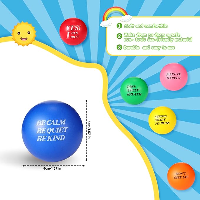 Jerify 72 Pcs Motivational Stress Balls Bulk Inspirational Stress Balls Colorful Foam for Adults Hand Exercise Small Therapy Fidget Relief Anxiety Toys for Coworkers Gifts Fidget