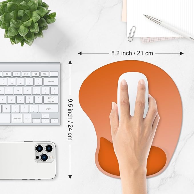 ITNRSIIET Ergonomic Mouse Pad, Cushioned Gel Wrist Rest, Non-Slip Base, Smooth Surface, Cute Multi-Color, 9.5 x 8.2 in, Peach Gradient