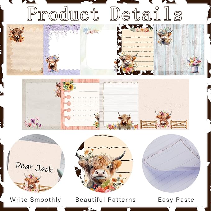 Highland Cow Sticky Notes Set - Lovarywow 9 Pack Highland Cow Sticky Notepad Cute Animals Sticky Notes 3"X3" Adhesive Post Memo Pad Gifts Office Home Cow Print School Supplies 450 Sheets