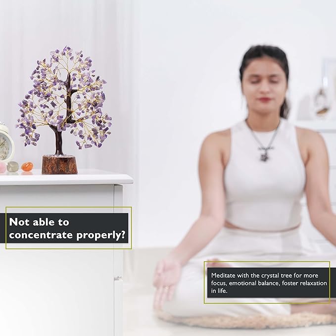 FASHIONZAADI Amethyst Crystals Tree of Life - Stones and Crystals - Bonsai Tree - Good Luck Gifts for Women - Meditation Accessories - Chakra Stones Decor