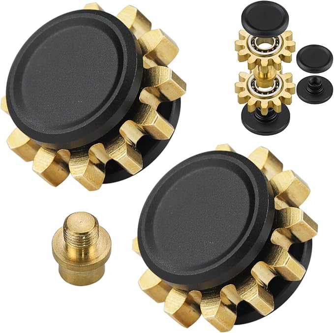FREELOVE Gear Metal Fidget Spinner Toys for Adults, Small Mini Tiny Pockget Figette, Bike Chain, Copper Brass Hands Gyro, Quiet Silent Cool Cube for Anxiety Men (1 Gear, Black-Brass)