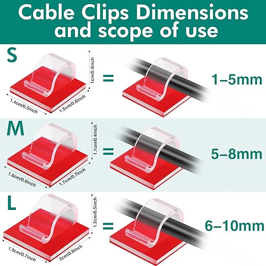 Namalu 60 Pieces Mini Cable Clips Hooks Christmas Light Clips Self Adhesive Light Hooks Cord Clips for Desk Outdoor String Lights(Medium,Clear)