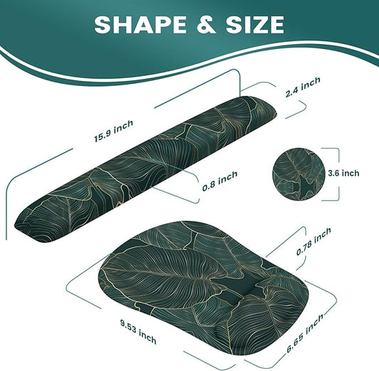 HAOCOO Ergonomic Mouse Pad with Wrist Rest, Wrist Rest for Computer Keyboard, Non-Slip Base Mouse and Keyboard pad for Office, Easy Typing & Pain Relief,Green Leaves