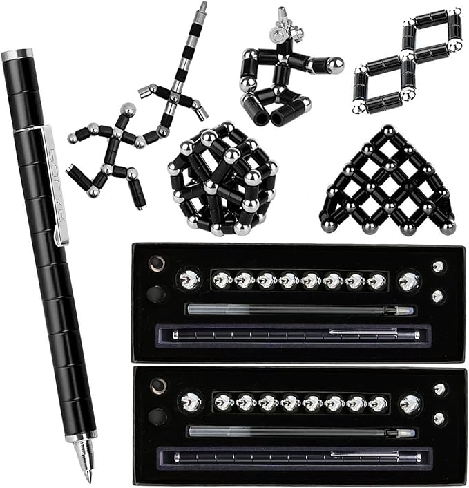 Black Fidget Pen Toy - 2 Pack, Sensory Tool EDC Fidgeting Game for Adults, Cool Gadget Best for Stress and Anxiety Relief and Kill Time,Novelty Gifts for Teens and Adults