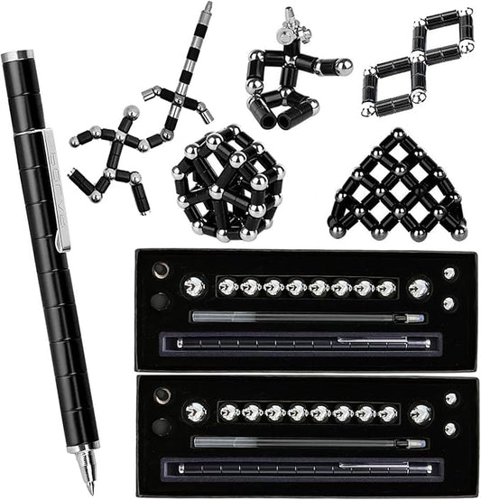 Black Fidget Pen Toy - 2 Pack, Sensory Tool EDC Fidgeting Game for Adults, Cool Gadget Best for Stress and Anxiety Relief and Kill Time,Novelty Gifts for Teens and Adults