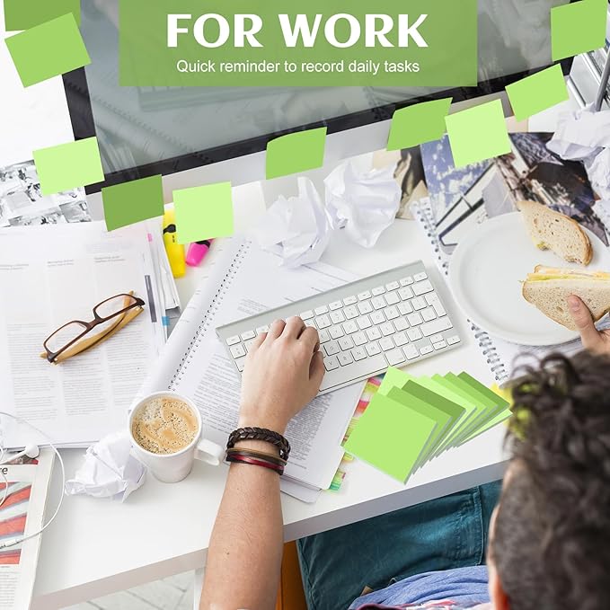 24 Pads Sticky Notes 3x3 Inch Self Stick Bright Color Sticky Note Sticking Posted Notes for School Office Classroom Meeting Home Teacher Supplies, 50 Sheets/pad(Gradient Green)