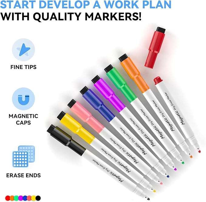 Dry Erase White Board, Cazeyoo Magnetic Desktop Whiteboard 10 x 10inch with Stand, 8 Markers, 4 Magnets and 1 Eraser, Portable Double-Sided White Board for Kids Drawing, Office, Home, School