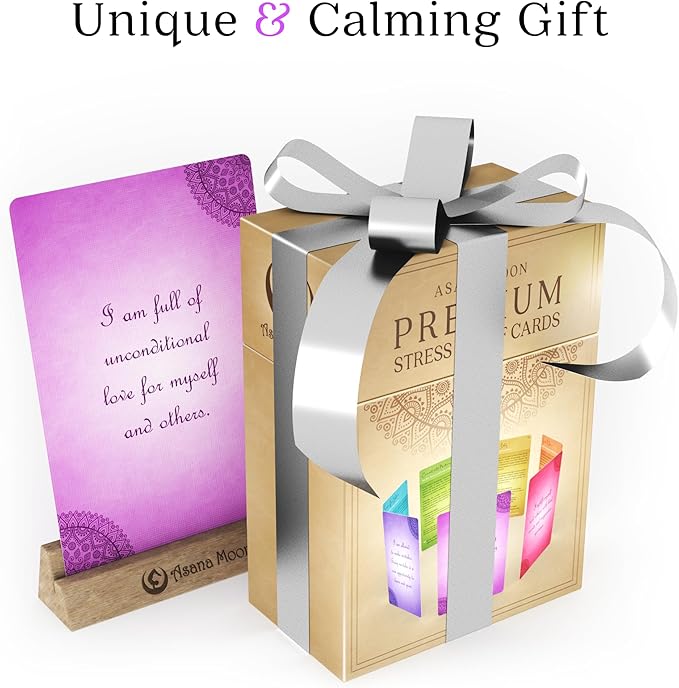 Asana Moon Stress Relief & Self Care Cards with Positive Affirmations - Calming Anti Anxiety Gift with Meditations
