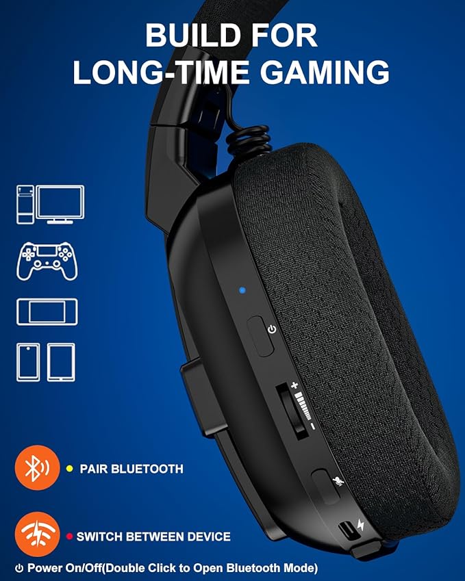 Jeecoo 2.4GHz Wireless Gaming Headset with Microphone for PC PS5 PS4, Bluetooth 5.3 Gaming Headphones with Noise Canceling Mic for Laptop, Mobile, Mac, Stereo Sound, 50+Hr Battery, Low Latency