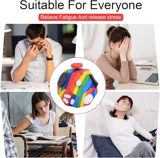 Small Fidget Toys,12 Sided Cube Toys for Kids Adults with Anxiety ADHD Autism and Relief Stress (Rainbow)