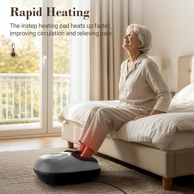 Foot Massager with Heat, FSA HSA Eligible Shiatsu Foot Massager Machine for Plantar Fasciitis, Adjustable Vibration & Pressure for Neuropathy Pain, Women Men Gifts, Fits Up to 12"(Gray)