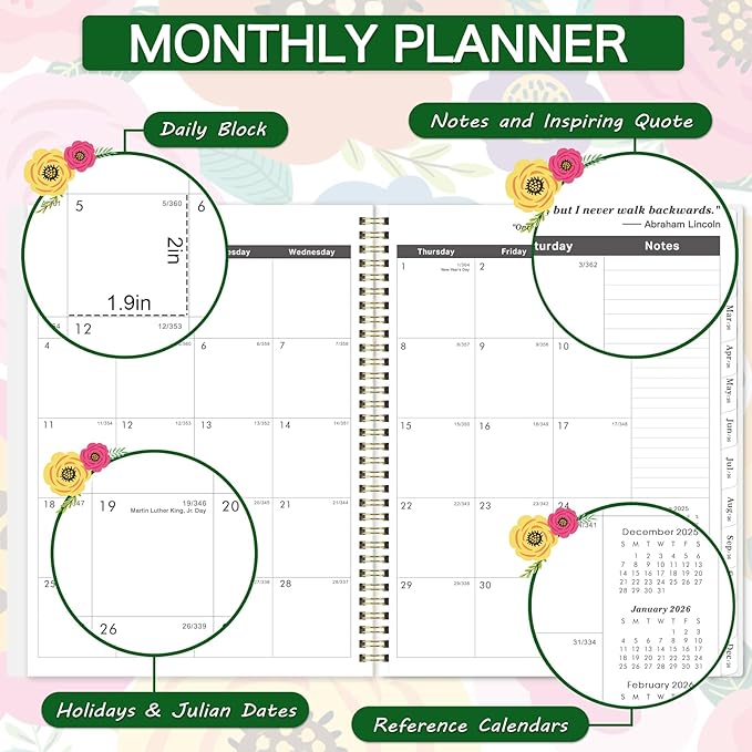 2026-2028 Monthly Planner - 3 Year Planner 2026-2028, Jan.2026 - Dec.2028, 36 Monthly Tabs, Inner Pocket - Floral