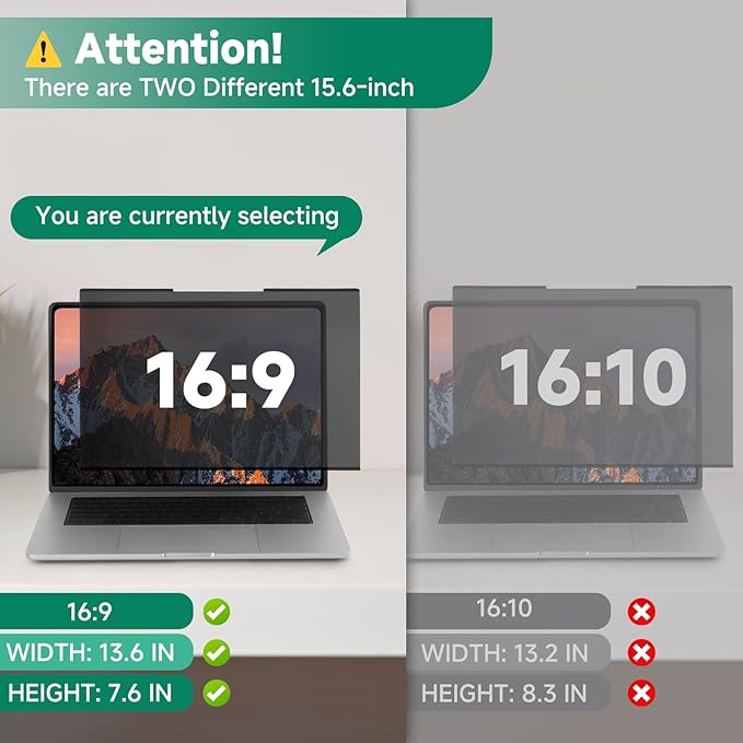 Nano-Suction Laptop Privacy Screen 15.6 Inch 16:9, Removable Screen Privacy Shield for Laptop, Anti Glare, Anti Bule Light, Screen Protector for Lenovo HP Dell Acer Asus Thinkpad