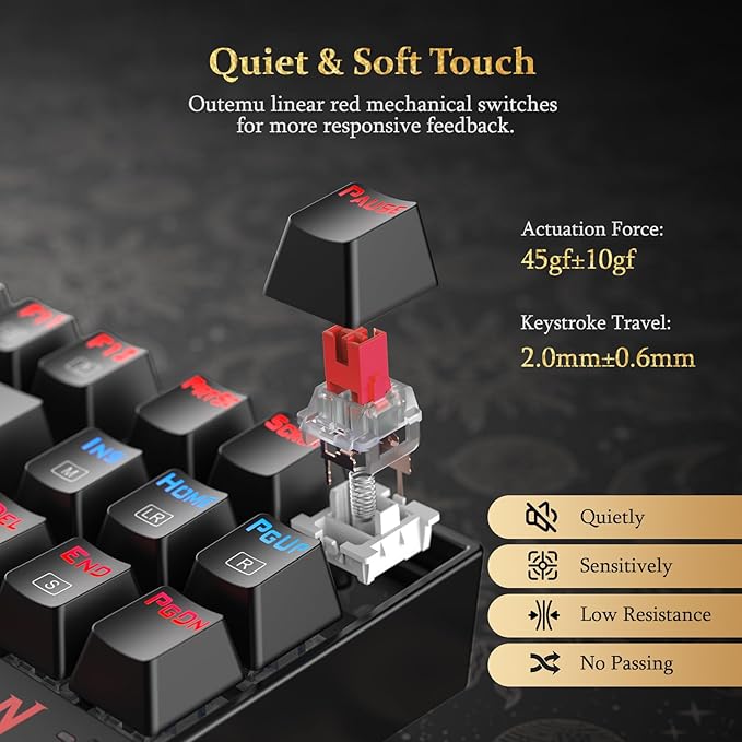 Redragon K552 Mechanical Gaming Keyboard, 87-Key Compact, LED Gaming Keyboard with Red Switches, Anti-Ghosting, Metal Frame for PC Gaming & Typing, Beginner-Friendly (Black)