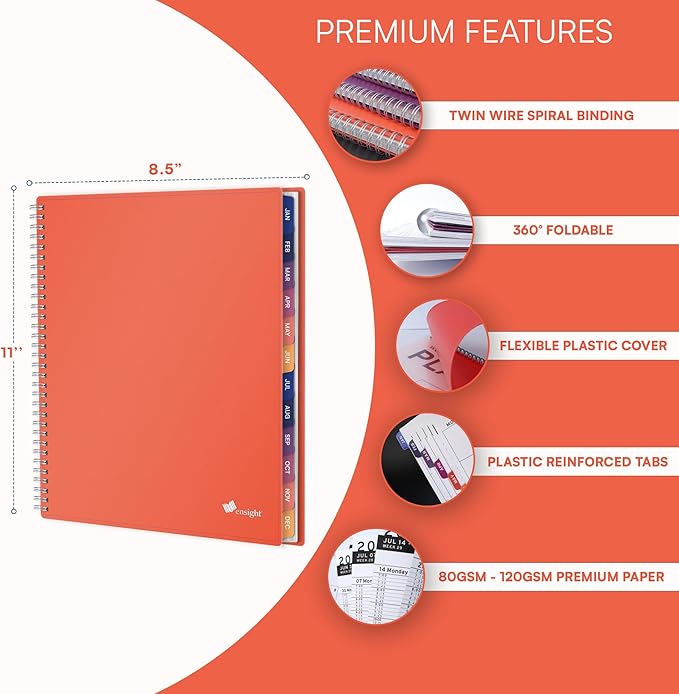 Ensight 2026 Appointment Book & Planner Ensight 8.5 x 11 inches Large Tabbed Daily Hourly Weekly Planner Schedule Book 15 Minute time Slots Business & Personal Planner Jan 2026 Dec 2026 Peach