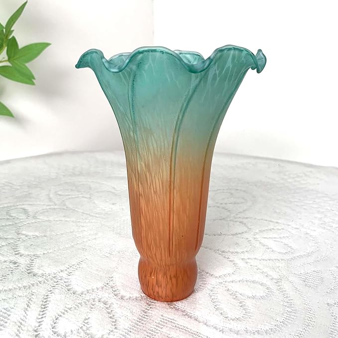 Bieye LS26 Lily Flower Blown Glass Lampshade (Orange Cyan, Opening I.D. 1.26" x O.D. 1.5")