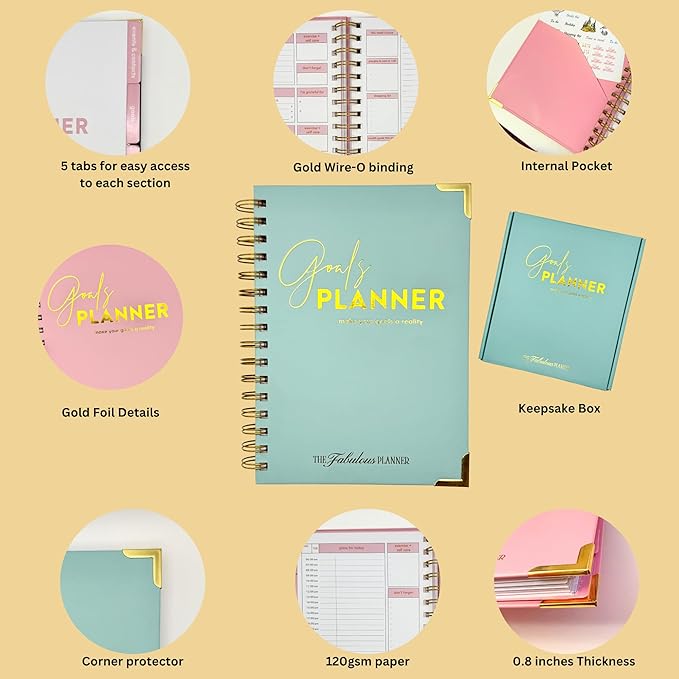 Undated Goal Planner, Daily & Weekly Organizer & Productivity Planner with Goal Setting Worksheets, To Do lists Journal, Notes & Ideas Pages, A5 Size (Pink)