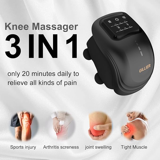 Knee Massager Smart with Heat, Red Light and Massage Therapy, 3 Vibration Modes and 3 Heating Levels, 2025 Updated Edition, LED Vitality Joints Knee Massager, Gifts for Grandma & Grandpa, Black