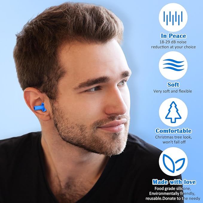 TrelaCo 100 Pairs Ear Plugs Bulk, NRR 29dB Reusable Silicone Ear Plugs with Plastic Cases Soft Foam for Sleeping Noise Cancelling for Concerts Shooting Swimming Noise Reduction(Blue)