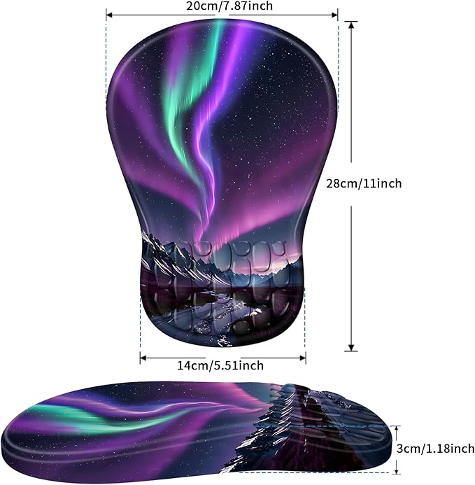 Ergonomic Mouse Pad with Wrist Rest Support, Mousepad with Comfortable Memory Foam Wrist Rest and Non-Slip PU Base for Pain Relief, Computer, Laptop, Office, Home (Aurora)