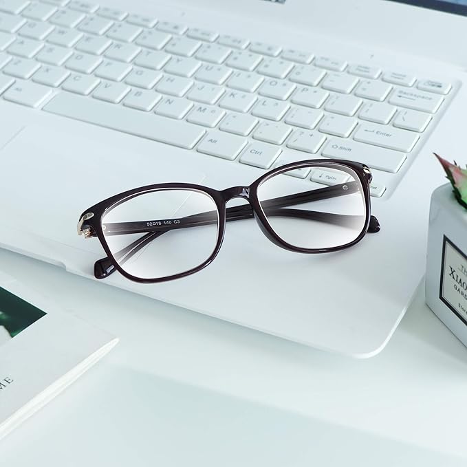 VisionGlobal Blue Light Blocking Glasses for Women/Men, Anti Eyestrain, Computer Reading, TV Glasses, Stylish Square Frame, Anti Glare(Red,+4.00 Magnification)