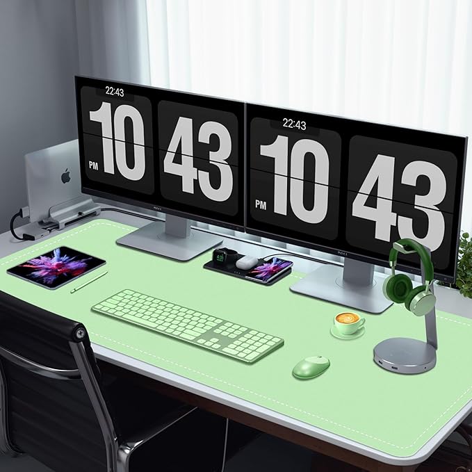 47.2" x 23.6" Large Desk Pad - Non-Slip PU Leather Pad, Mouse & Keyboard Mat, Waterproof Writing Mat, Light Green