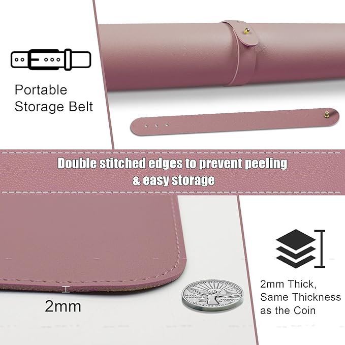 PU Leather & Cork Desk Blotter, Office & Home (Purple Pink) - Non-Slip Keyboard & Mouse Mat, 47.2" x 17"