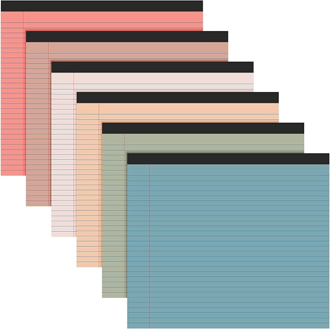Lincia 6 Pcs 11" x 9.5" Legal Pads College Ruled Notepad Landscape Notebook Horizontal Lined Notebook 80 Gsm Assorted Colors Paper Pastel Writing Pads for School Office, 40 Sheet (Vintage Color)