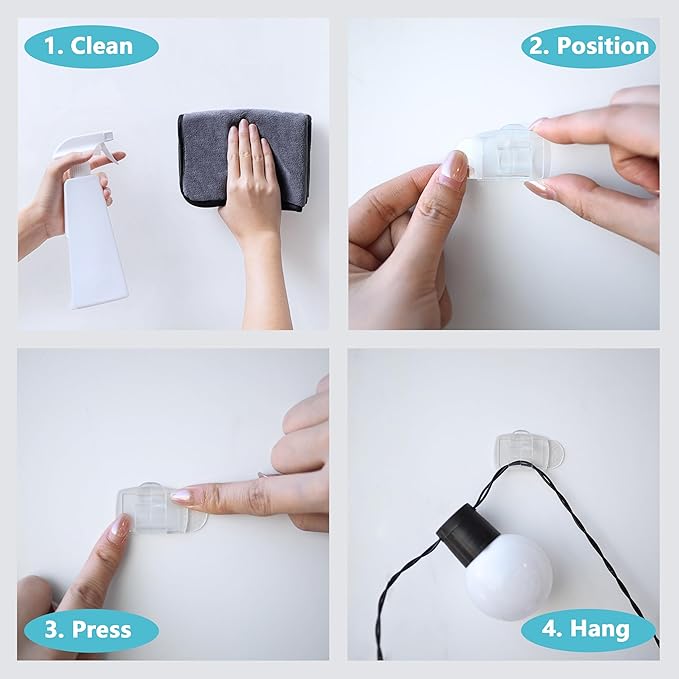 60 Large Clips+72 Strips, Indoor Large Clear Cord Clips with Adhesive Strips, Damage-Free Wall Hooks for Hanging, Removable Cable Clips for Electrical Cables, Lights and Decorations