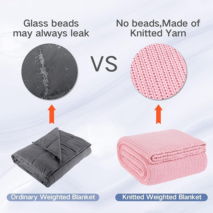 Guohaoi Knitted Weighted Blanket Kids (Pink 50"x60" 5lbs) No Beads Cooling Heavy Blanket, Home Decor Breathable Chunky Knit Throw Blanket for All-Season Use