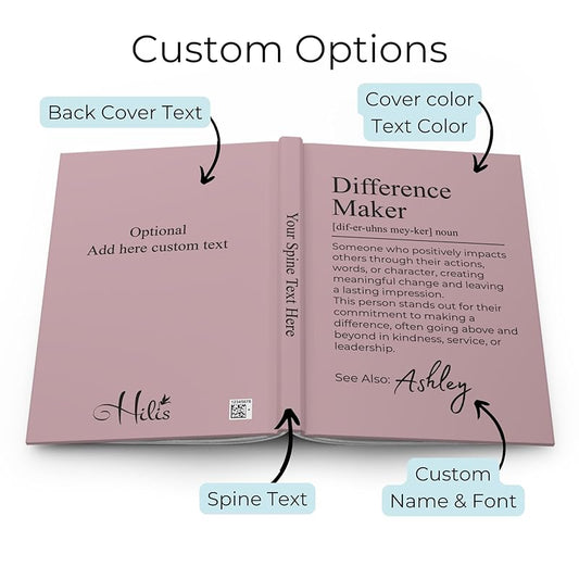 Hilis Personalized Difference Maker Journal, Coworker Gifts for Women or Men, A5 Lined Notebook, Thank You Gift for Social Worker Boss Mentor Teacher Appreciation Retirement D77