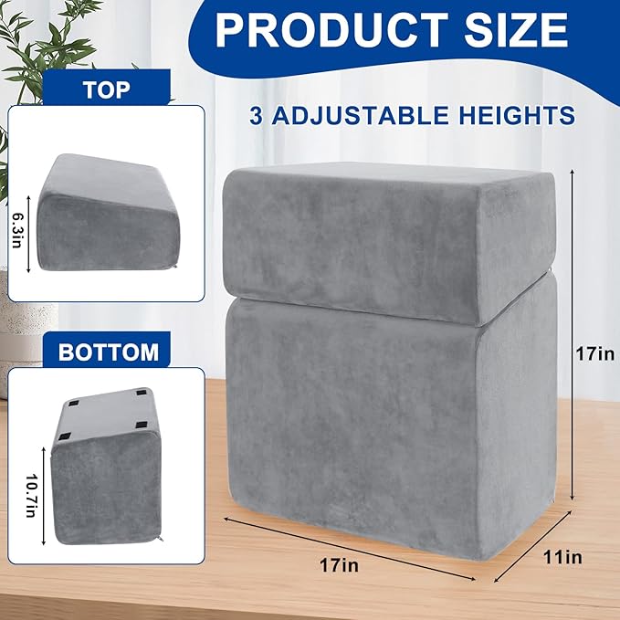 Adjustable Foot Rest for Under Desk at Work - 3 Height Ergonomic Footrest, 17x11 Inch Office Foot Stool, Soft Velvet Cushion, Non-Slip Base for Home & Office - 100% Memory Foam Filling