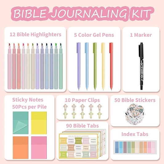 40 Pcs Bible Study Supplies, Journaling Kit for Women, Morandi Bible Study Kit with Pastel Highlighters and Tabs, Pens, Sticky Notes, Annotation Kit