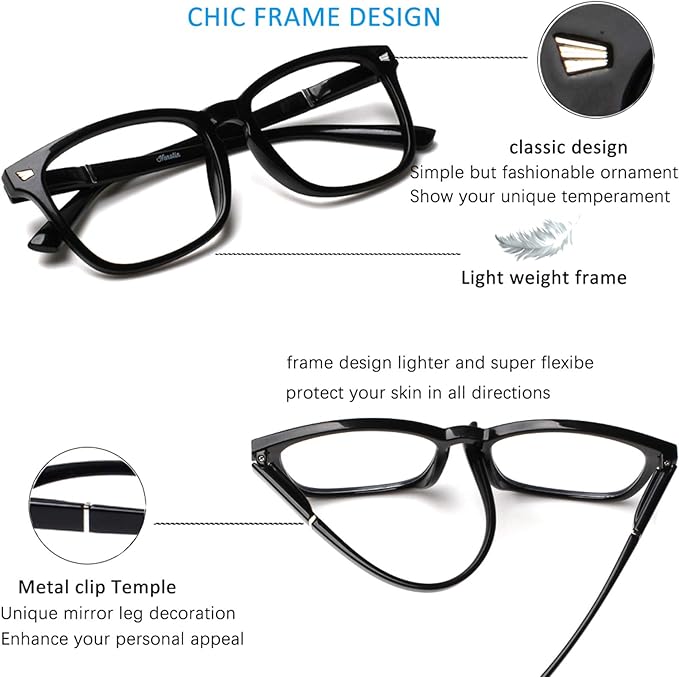 Henotin 4-Pack Blue Light Blocking Reading Glasses Women Men,Spring Hinge Computer Readers,Anti UV Ray Square Nerd Eyeglasses (Mixed Color-B, 0.00)