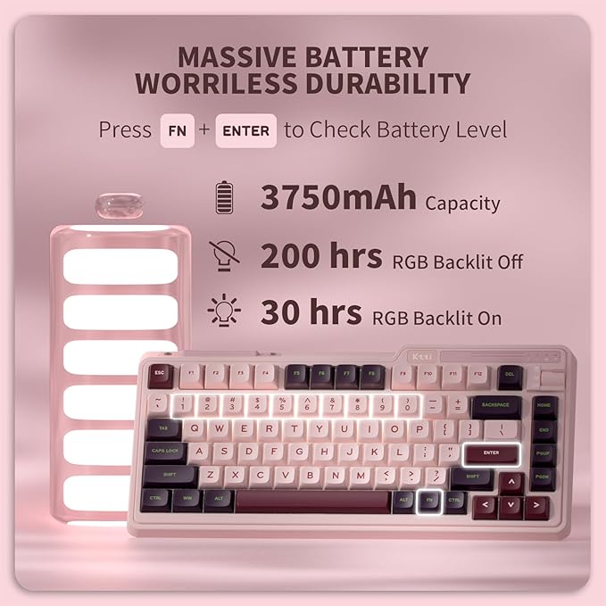 K75 Lite Wireless Mechanical Keyboard, 75% Gasket Mount RGB Gaming Keyboard w/ 3-Mode Knob BT 5.0/2.4G/USB-C Wired, Hot Swappable, 5-Layer Padding & Creamy Linear Switches, Compact 82 Keys