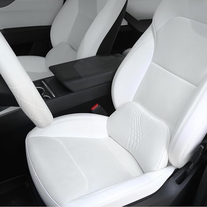 Lumbar Support Pillow for Car Seat, Office Chair Leather Memory Foam Lower Back Cushion for Back Pain Relief Improve Posture, Ergonomic Back Rest for Gaming Chair, White, 1PC