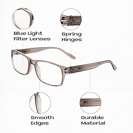 Readerest Blue Light Blocking Reading Glasses, UV Protection, Spring Hinges (Charcoal, 1.50) Computer Eyeglasses With Thin Reflective Lens, Antiglare, Eye Strain, Stylish For Men And Women