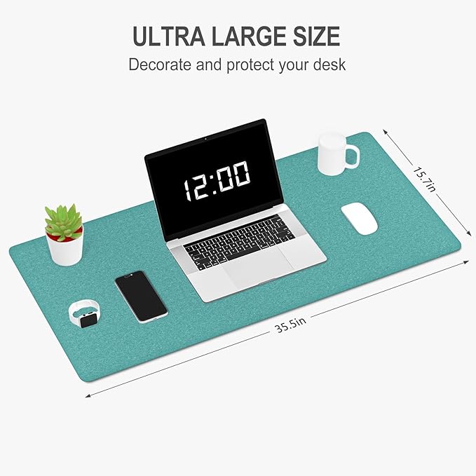 Auhoahsil Felt Desk Mat, Minimalist Large Mouse Pad XXL 35.5 x 15.7 in, Desk Matt for Desktop, Keyboard, Laptop, Computer, Office, Work from Home, Gaming, Dark Green