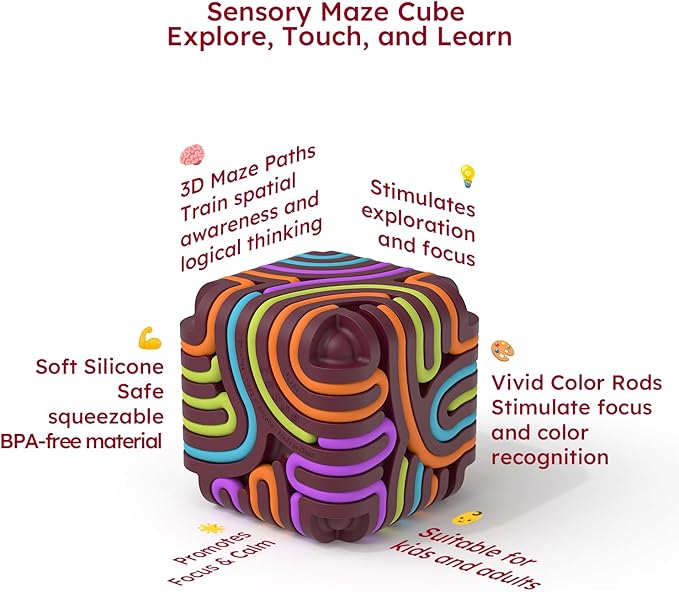 Accevo Sensory Fidget Toys for Kids Adults, Sensory Activity Board with 15 Strings, Silicone Cube Toys for Autism ADHD Anxiety Stress Relief, Stocking Stuffers for Women Men Teen Gifts