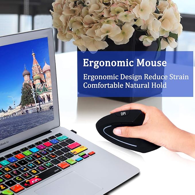More&Better Ergonomic Wireless Mouse - Rechargeable 2.4G Optical Vertical Mice, 800 / 1200 /1600 DPI, 5 Buttons for Laptop, Desktop, PC, MacBook, gray black ergonomic mouse
