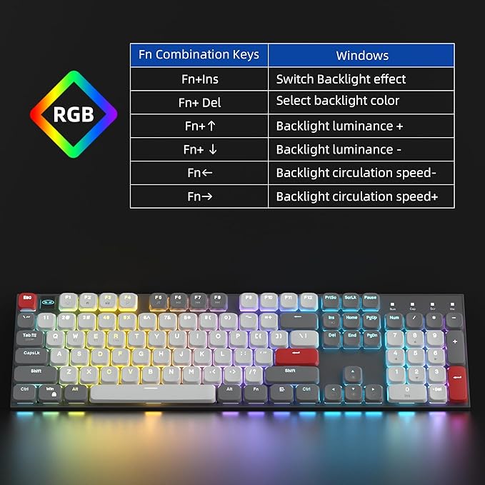 Camiysn Wireless RGB Mechanical Keyboard Moon104 Triple Mode 2.4GHz/BT/USB-C Wired Office Keyboard for Computer/Desktop/PC/Laptop/Surface/Smart TV and Windows 10/8/7（Brown Switches）