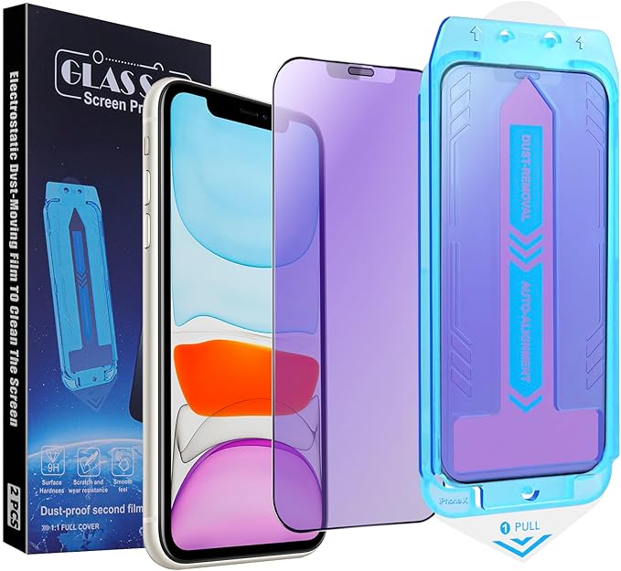 2-Pack Anti Blue Light Matte Screen Protector for iPhone X/iPhone XS/iPhone 11 Pro, 9H Tempered Glass, Full Coverage, Anti-Fingerprint, Auto Dust-Elimination, No Bubble, Easy Installation