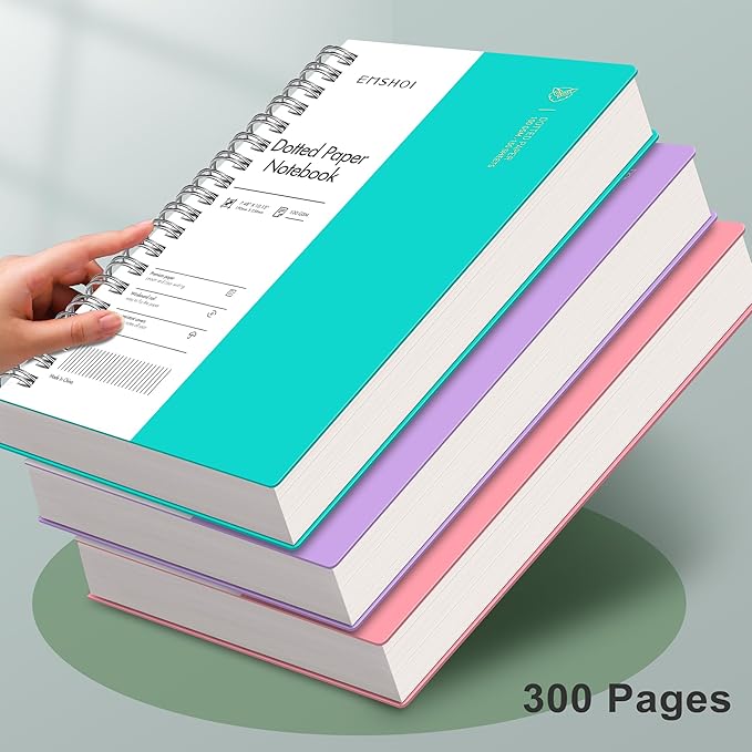 EMSHOI B5 Spiral Notebook, 7.5”x10” Dotted Grid Journal, 150 Sheets/300 Pages 100gsm Paper, Waterproof Hardcover for Women Men, Office, School, Work, Bullet Journaling, Note-Taking – Light Blue