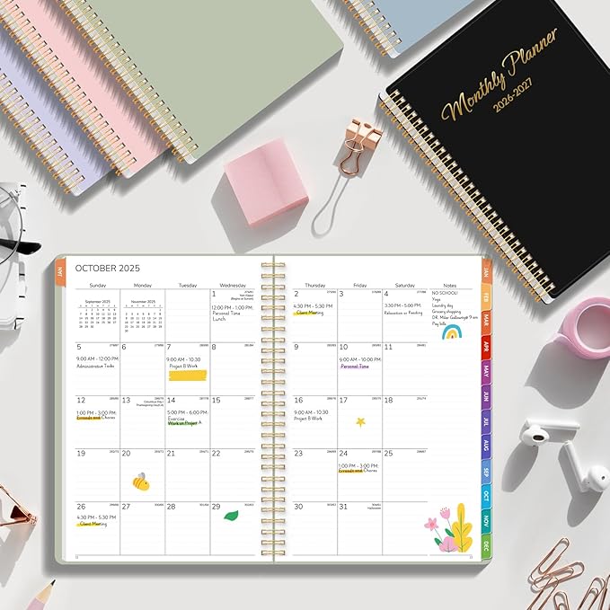 GNL Monthly Planner 2026-2027, 2 Year(27 Months) Calendar Planner, Oct. 2025 - Dec 2027, 7" x 10" Monthly Spreads & Yearly Planner, Perfect for School Office Home Planning, Green