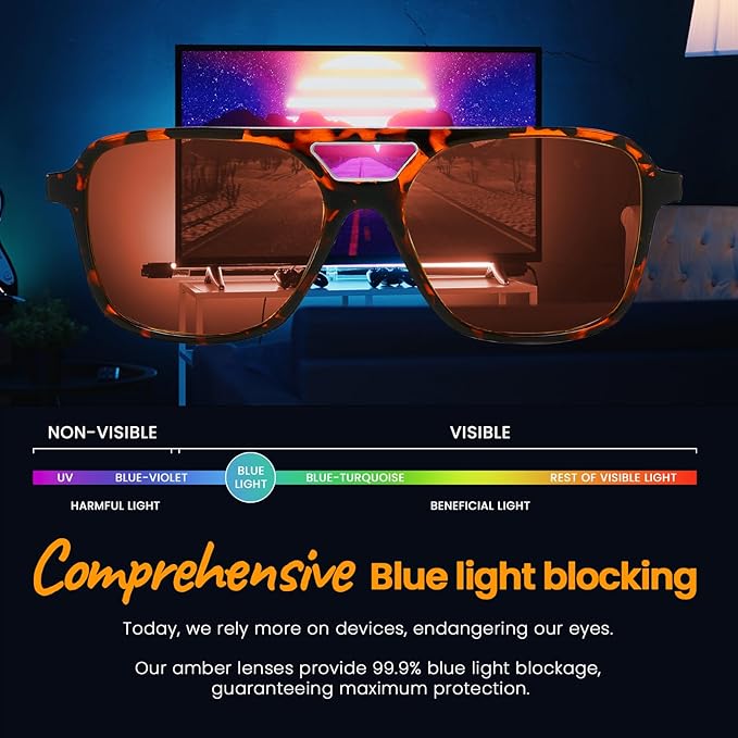 SODQW Gaming Blue Light Blocking Glasses for Men Women Reduce Eyestrain Orange Aviator Eyeglasses for Computer TV