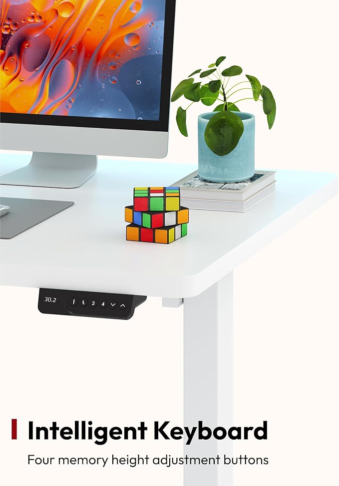 SANODESK Electric Standing Desk 71 x 32 Inches Height Adjustable Stand Up w/6-Button Controller Ergonomic Computer Desk with Splice Board for Home Office, White Frame + White Tabletop