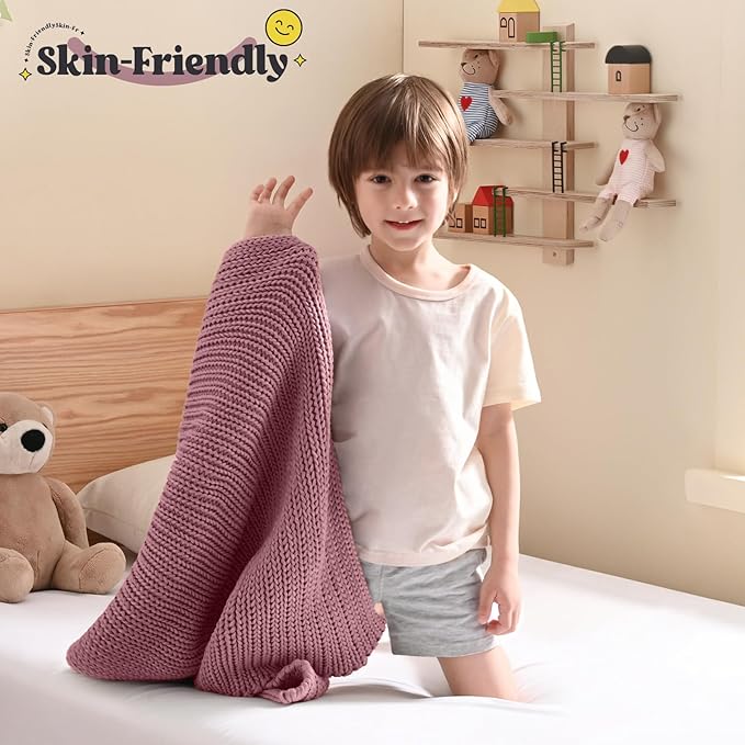 Guohaoi Knitted Weighted Lap Pad (Muted Pink 20"x30" 2lbs) No Beads Cooling Weighted Blanket Kids for Nap, Breathable Chunky Knit Blanket, Small Throw Blanket for Travel Indoor Outdoor
