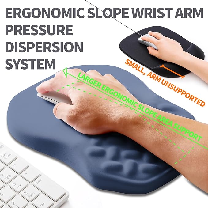 Ergonomic Slope Mouse Pad Wrist Support, Wrist Rest Mousepad for Carpal Tunnel Pain Relief with Massage Bulge and Slow Rebound Memory Foam (12x8 inch, Deep Blue)