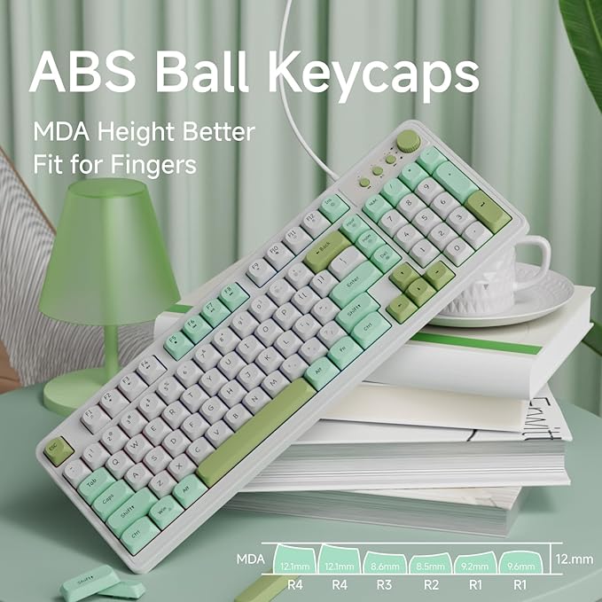 EWEADN G98 RGB Gaming Keyboard Wired, Retro Creamy Membrane Keyboards with Media Knob, Number Pad RGB Backlit, 98 Keys Quite Membrane Computer Keyboard for MAC Xbox PC Gamer- Green